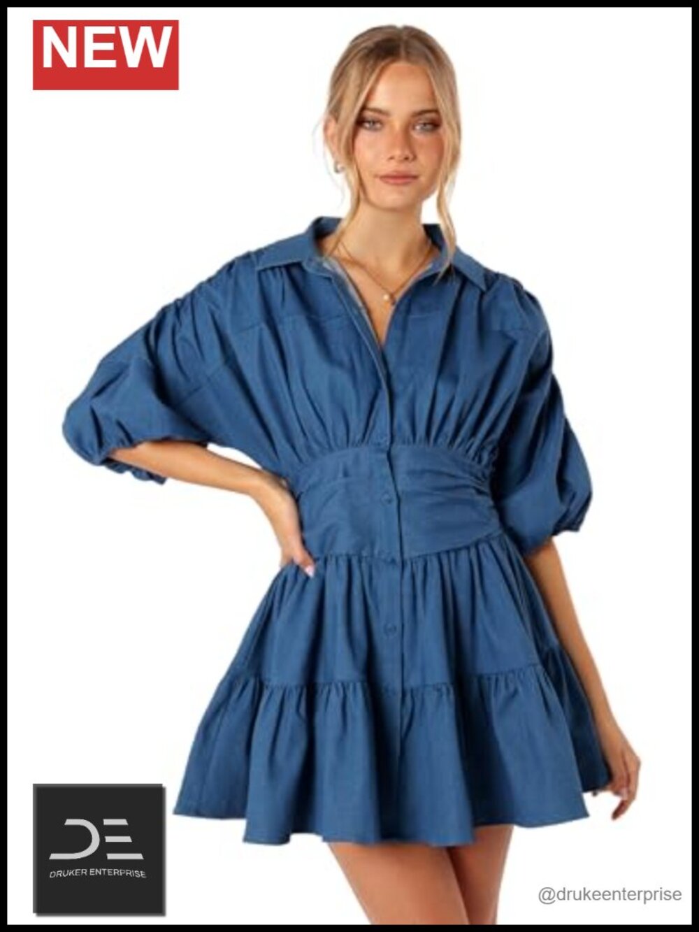 Petal & Pup Francis Mini Dress Long Sleeve Button Front A-Line